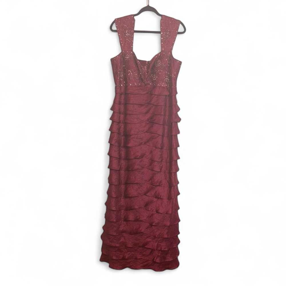 Camille La Vie Burgundy Beaded Tiered Maxi Dress